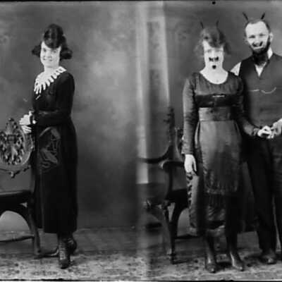 Double Photo of Woman and a (defaced?) Couple