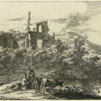 Two Cows near a Stream