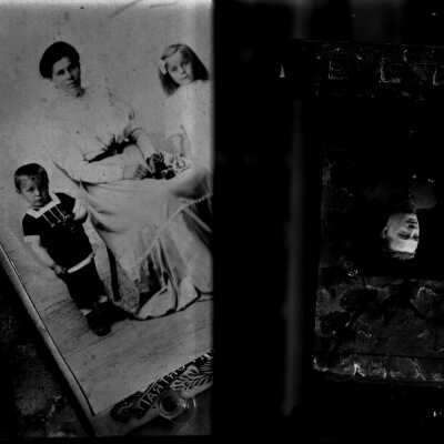 Double Photo of Woman with Children and Man