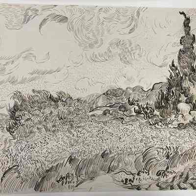 Wheat Field with Cypresses Study