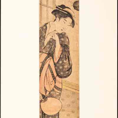 Standing Woman with Fan and Seated Woman Playing Shamisen hashira-e