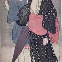 Fûfu no yûdachi (Couple in an Evening Shower) from Ukiyo san seki (Three Evening Pleasures of the Floating World)