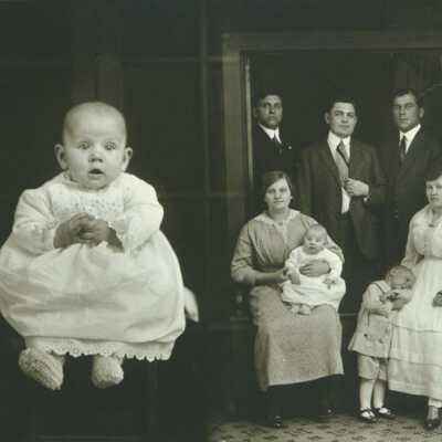 Double Photograph of Family and Baby