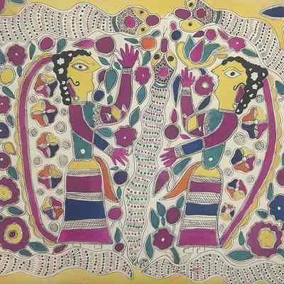 Female figures with three nagas (possibly Vasuki)