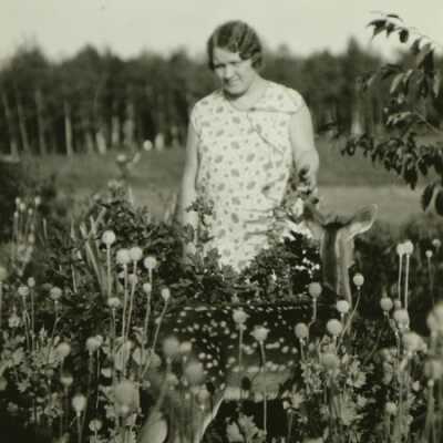 Woman with Fawn in Field