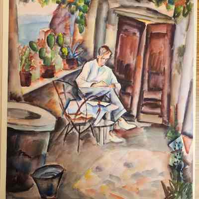 Man on a Patio (verso) Pencil Sketch of a Man (recto)