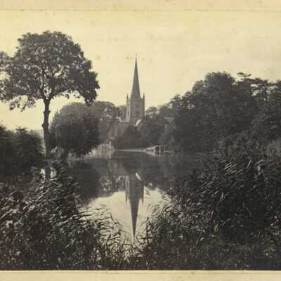 Landscape with reflected church spire