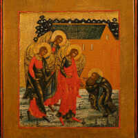 Apparition of Three Angels (Holy Trinity) to a Monk (possibly St. Alexander Svirsky or St. Kornily of Kornel), The