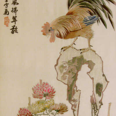 Rooster with peonies