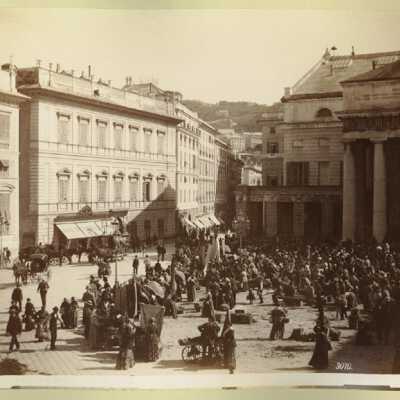 Genova, Market Scene in front of Teatro Carlo Felice