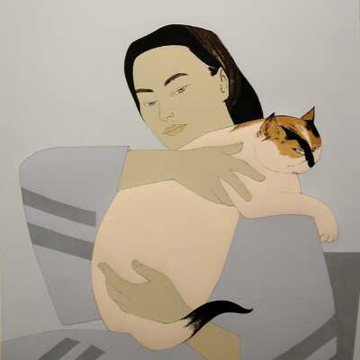 Woman with White Cat