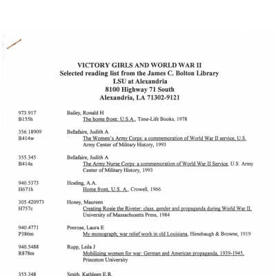 Victory Girls Reading List (b)