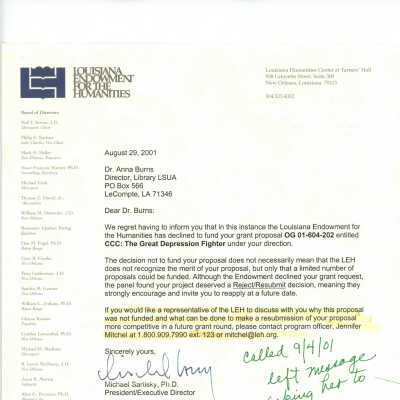 letter from LEH on rejection of grant application: Page 24