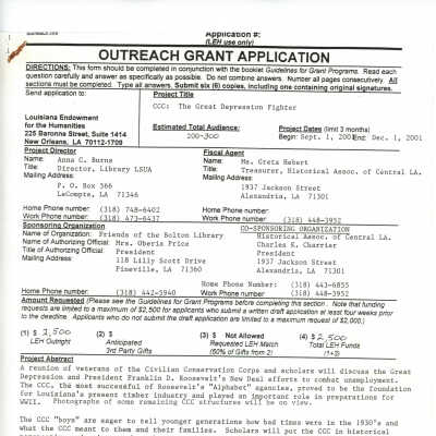 Grant Application for CCC Reunion 2001