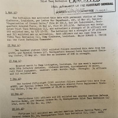 Historical Record of the 761st Tank Battalion from their Headquarters at Camp Hood, Texas