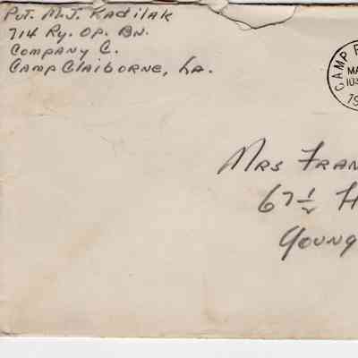 Pvt. M. J. Kadilak 1943-2-5 (possibly was supposed to be 3-5-1943)