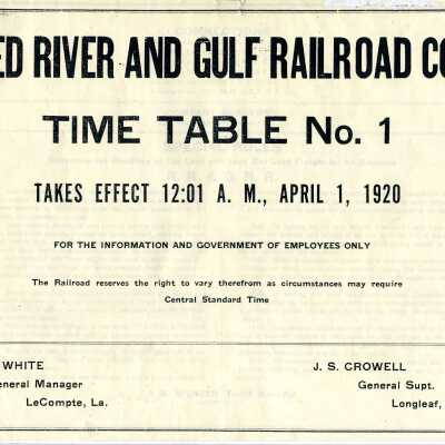 Red River and Gulf Railroad Co. Time Table No. 1