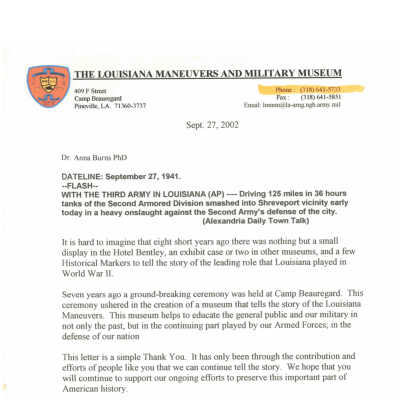 Louisiana Maneuvers/Thank You Letter 2002