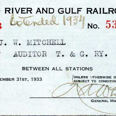 Red River & Gulf Railroad Pass 1933