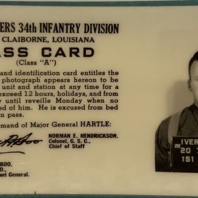 Class "A" Pass Cards from the Headquarters of the 34th Infantry Division at Camp Claiborne, LA