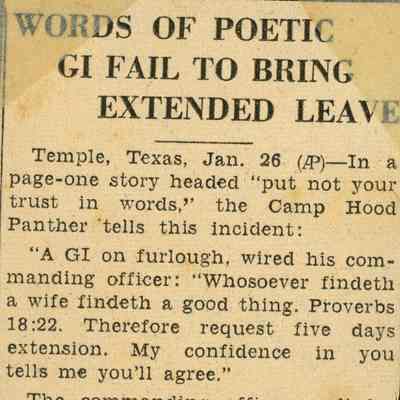Camp Claiborne - Newspaper Clipping - Extended Leave
