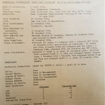 784th Tank Battalion Historical Information a of 19 March, 1945