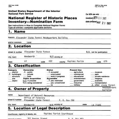 Alexander State Forest Headquarters Building National Register Nomination Form