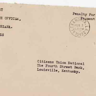Envelope from Office of the Finance Officer at Camp Clairborne, addressed to Citizens Union National