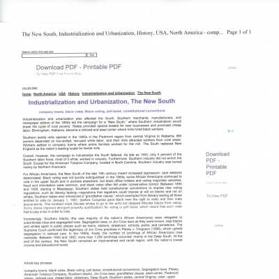 Industrialization and Urbanization, the New South