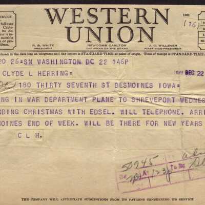 Camp Claiborne - Arriving Soldier's Telegram
