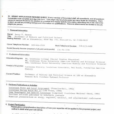 Resume sheet for Dr. Jerry Sanson: Page 8