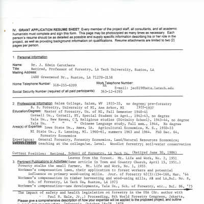 Resume sheet for Dr. J. Edwin Carothers: Page 9