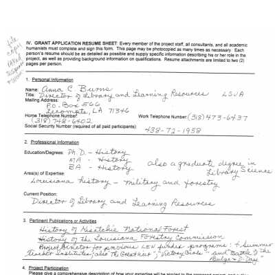 Grant Application Resume Sheet (b)