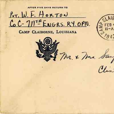 Camp Claiborne - envelope from W. F. Horton to parents Horton
