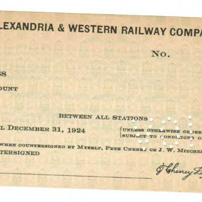 Alexandria & Western Railway Company Pass 1924
