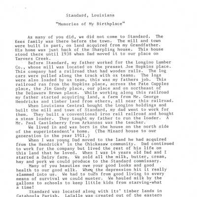 Standard, Louisiana: Memories of My Birthplace