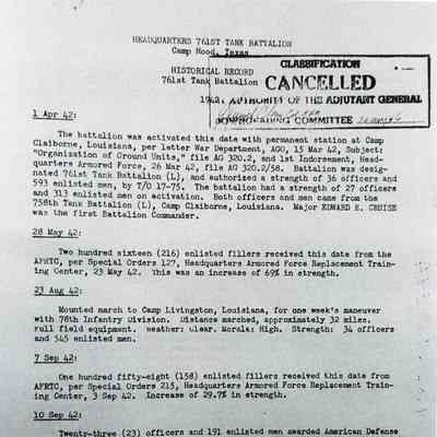 Camp Claiborne - 761st Tank Battalion Report