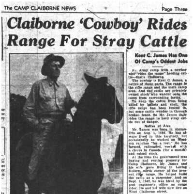 Claiborne 'Cowboy' Rides Range for Stray Cattle (Camp Claiborne News)