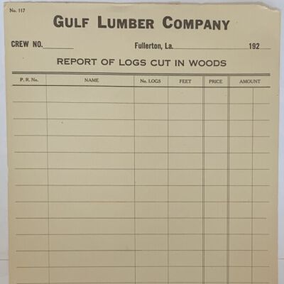 Gulf Lumber Company Cut List ~ Fullerton, LA