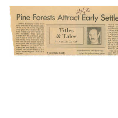 Pine Forests Attract Early Settlers (Town Talk)