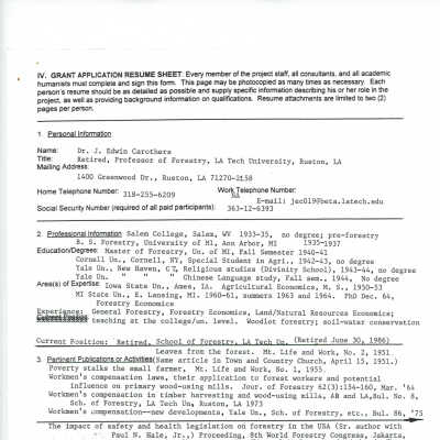 resume sheet for Dr. J. Edwin Carothers: Page 10