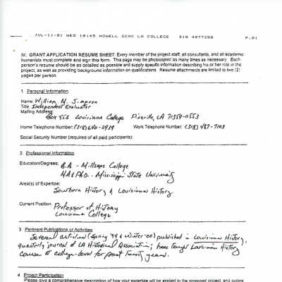 resume sheet for William M. Simpson: Page 11