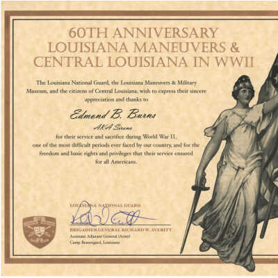 Louisiana Maneuvers Certificate Edmond B. Burns