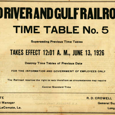 Red River and Gulf Railroad Co. Time Table No. 5