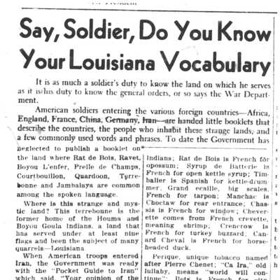 Say, Soldier, Do You Know Your Louisiana Vocabulary (Camp Claiborne News)
