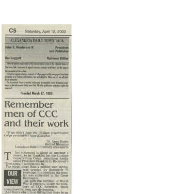 Remember men of CCC and their work (Town Talk)