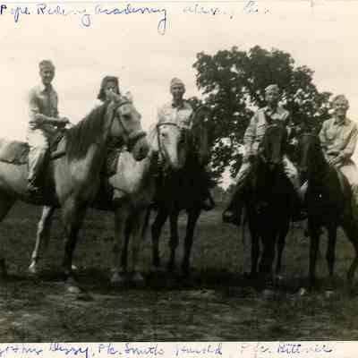 Camp Claiborne - Pope Riding Academy - Five Soldiers on Horseback