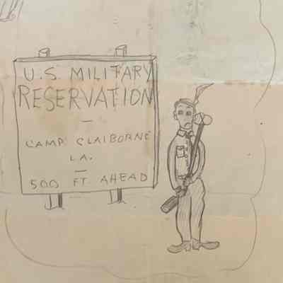 Hand-drawn representation of a U.S. Military Reservation at Camp Claiborne, Louisiana sign