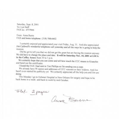 fax from Dr. Anna Burns to Lyn Neff on Sept. 8, 2001: Page 6