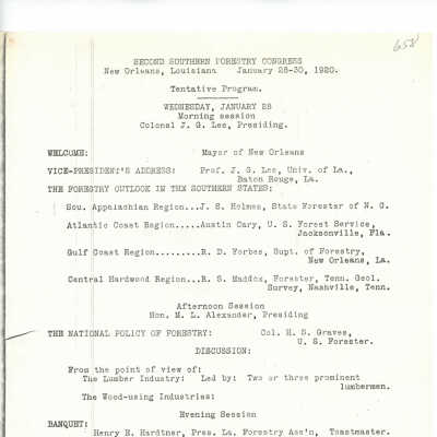 Second Southern Forestry Congress Program 1920